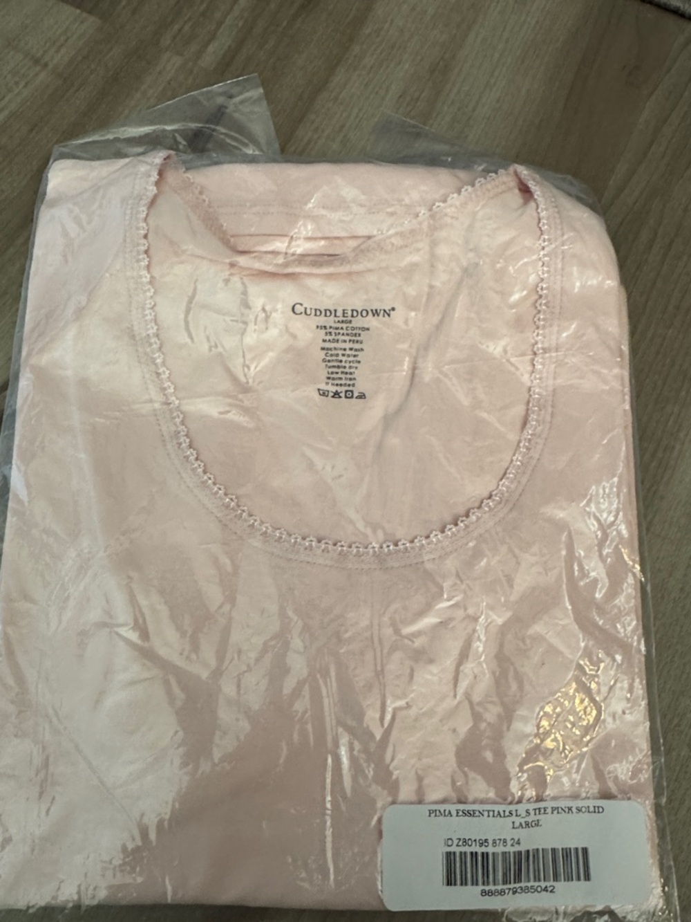 Cuddledown Light Pink Scoop Neck Long Sleeve Tee. Large. NWT.